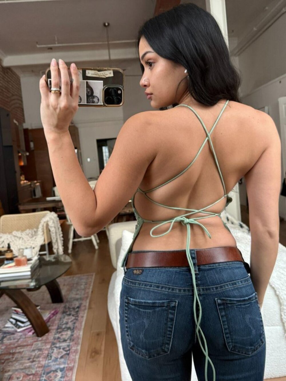 Y2K Mint Green Beaded Halter Top Open Back Fairycore Festival